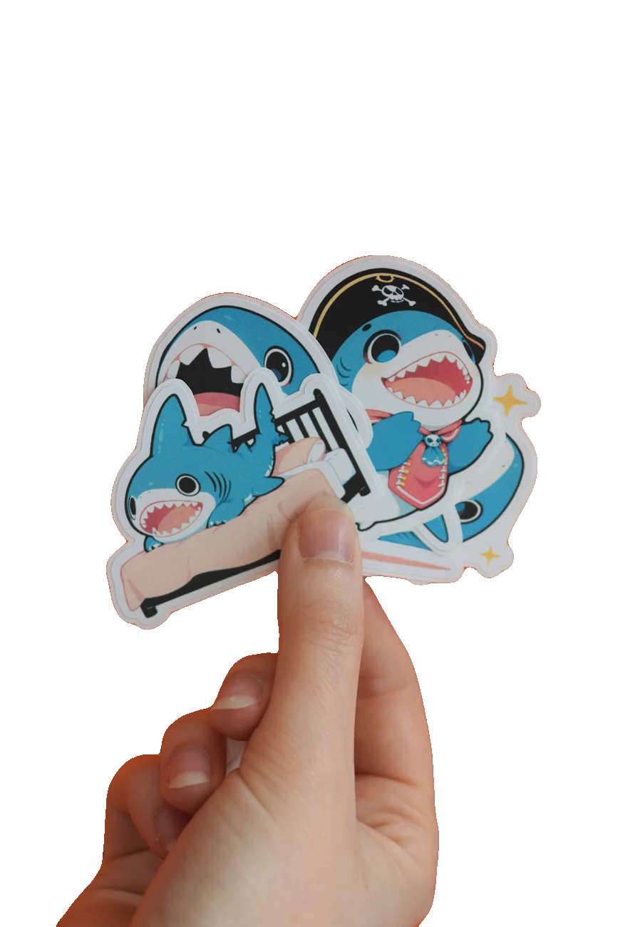 Kawaii shark stickers in de hand